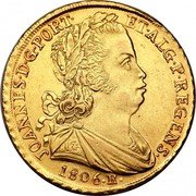 Brazil 6400 Reis Joao Prince Regent 1806 R KM# 236.1 JOANNES D G PORT ET ALG P REGENS 1806 R coin obverse Brazil 6400 Reis Joao Prince Regent 1806 R KM# 236.1 JOANNES D G PORT ET ALG P REGENS 1806 R coin obverse