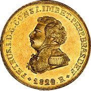 Brazil 6400 Reis Pedro I 1824 R KM# 370.1 PETRUS.I.D.G.CONST.IMP.ET.PERP.BRAS.DEF 1827 R coin obverse Brazil 6400 Reis Pedro I 1824 R KM# 370.1 PETRUS.I.D.G.CONST.IMP.ET.PERP.BRAS.DEF 1827 R coin obverse