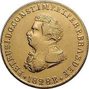Brazil 6400 Reis Pedro I 1828 B KM# 370.2 PETRUS.I.D.G.CONST.IMP.ET.PERP.BRAS.DEF 1825 B coin obverse Brazil 6400 Reis Pedro I 1828 B KM# 370.2 PETRUS.I.D.G.CONST.IMP.ET.PERP.BRAS.DEF 1825 B coin obverse