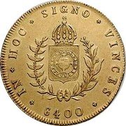 Brazil 6400 Reis Pedro II 1832 R KM# 387.2 IN HOC SIGNO VINCES 6400 coin reverse Brazil 6400 Reis Pedro II 1832 R KM# 387.2 IN HOC SIGNO VINCES 6400 coin reverse