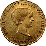 Brazil 6400 Reis Pedro II. Open Mouth 1833 R KM# 387.1 PETRUS. II. D. G. CONST. IMP. ET. PERP. BRAS. DEF 1833. R coin obverse Brazil 6400 Reis Pedro II. Open Mouth 1833 R KM# 387.1 PETRUS. II. D. G. CONST. IMP. ET. PERP. BRAS. DEF 1833. R coin obverse