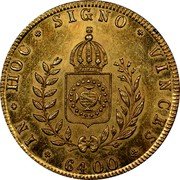 Brazil 6400 Reis Pedro II. Open Mouth 1833 R KM# 387.1 IN HOC SIGNO VINCES 6400 coin reverse Brazil 6400 Reis Pedro II. Open Mouth 1833 R KM# 387.1 IN HOC SIGNO VINCES 6400 coin reverse
