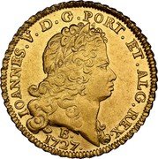 Brazil 6400 Reis Joao V 1727 B KM# 137 IOANNES V D G PORT ET ALG REX 1729 B coin obverse Brazil 6400 Reis Joao V 1727 B KM# 137 IOANNES V D G PORT ET ALG REX 1729 B coin obverse