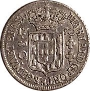 Brazil 80 Reis Maria I 1790 KM# 219.2 MARIA I D G PORT REGINA ET BRAS D 17 90 80 coin obverse Brazil 80 Reis Maria I 1790 KM# 219.2 MARIA I D G PORT REGINA ET BRAS D 17 90 80 coin obverse