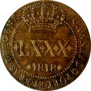 Brazil 80 Reis Joao Prince Regent 1818 R KM# 321.2 JOANNES D G PORT ET BRAS P REGENS LXXX 1818 coin obverse Brazil 80 Reis Joao Prince Regent 1818 R KM# 321.2 JOANNES D G PORT ET BRAS P REGENS LXXX 1818 coin obverse