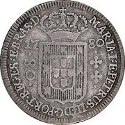 Brazil 80 Reis Maria I and Pedro III 1780 KM# 204 MARIA I ET PETRUS III D G PORT REGES ET BRAS D 17 82 80 coin obverse Brazil 80 Reis Maria I and Pedro III 1780 KM# 204 MARIA I ET PETRUS III D G PORT REGES ET BRAS D 17 82 80 coin obverse
