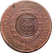 Brazil 80 Reis Counterstamped Coin ND KM# 357 PECUNIA TOTUM CIRCUMIT ORBEM coin reverse Brazil 80 Reis Counterstamped Coin ND KM# 357 PECUNIA TOTUM CIRCUMIT ORBEM coin reverse