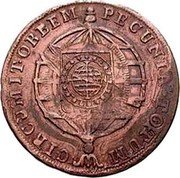 Brazil 80 Reis Counterstamped Coin ND KM# 354 PECUNIA TOTUM CIRCUMIT ORBEM coin reverse Brazil 80 Reis Counterstamped Coin ND KM# 354 PECUNIA TOTUM CIRCUMIT ORBEM coin reverse
