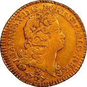 Brazil 800 Reis Joao V 1727 B KM# 122 IOANES. V. D. G. PORT. ET. ALG. REX coin obverse Brazil 800 Reis Joao V 1727 B KM# 122 IOANES. V. D. G. PORT. ET. ALG. REX coin obverse