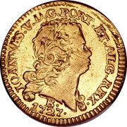 Brazil 800 Reis Joao V 1727 B KM# 119 IOANNES V D G PORT ET ALG REX 1727 B coin obverse Brazil 800 Reis Joao V 1727 B KM# 119 IOANNES V D G PORT ET ALG REX 1727 B coin obverse