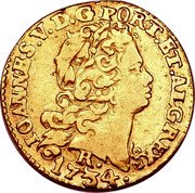 Brazil 800 Reis Joao V 1734 R KM# 153 IOANNES.V.D.G.PORT.ET.ALG.REX R. 1734. coin obverse Brazil 800 Reis Joao V 1734 R KM# 153 IOANNES.V.D.G.PORT.ET.ALG.REX R. 1734. coin obverse