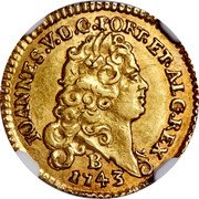 Brazil 800 Reis Joao V 1743 B KM# 123 IOANNES. V. D. G. PORT. ET. ALG. REX. 1750 B coin obverse Brazil 800 Reis Joao V 1743 B KM# 123 IOANNES. V. D. G. PORT. ET. ALG. REX. 1750 B coin obverse