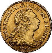 Brazil 800 Reis Jose I 1763 R KM# 180.2 JOSEPHUS I D G PORT ET ALG REX 1763 R coin obverse Brazil 800 Reis Jose I 1763 R KM# 180.2 JOSEPHUS I D G PORT ET ALG REX 1763 R coin obverse