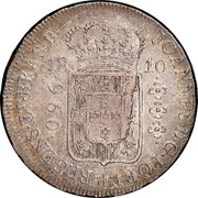Brazil 960 Reis Joao 1810 M KM# 307.2 JOANNES D G PORT P REGENS ET BRAS 960 18 10 coin obverse