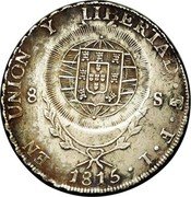 Brazil 960 Reis Joao Prince Regent Countermarked Coin 1815 KM# 351.3 PROVINCIAS DEL RIO DE LA PLATA 960 C coin obverse