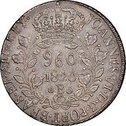 Brazil 960 Reis Joao VI 1820 B BARS ET KM# 326.2 JOANNES. VI D G PORT BRAS ET ALG REX 960 1820 B coin obverse