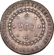 Brazil 960 Reis Pedro I 1824 B KM# 368.2 PETRUS.I.D.G.CONST.IMP.ET.PERP.BRAS.DEF 960 1824 B coin obverse Brazil 960 Reis Pedro I 1824 B KM# 368.2 PETRUS.I.D.G.CONST.IMP.ET.PERP.BRAS.DEF 960 1824 B coin obverse