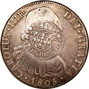 Brazil 960 Reis Joao Prince Regent Countermarked Coin ND KM# 331.1 DEI GRATIA 1805 CAROLUS IIII coin obverse Brazil 960 Reis Joao Prince Regent Countermarked Coin ND KM# 331.1 DEI GRATIA 1805 CAROLUS IIII coin obverse
