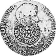 Brazil 960 Reis Mato Grosso Countremarked ND KM# 331.2 FERDIN VII DEI GRATIA 1814 MATO GROSSO coin obverse Brazil 960 Reis Mato Grosso Countremarked ND KM# 331.2 FERDIN VII DEI GRATIA 1814 MATO GROSSO coin obverse
