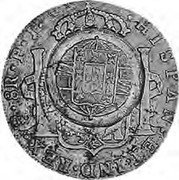 Brazil 960 Reis Cuiaba Counterstamped Coin ND KM# 353 HISPAN ET IND REX 8 R P J coin reverse Brazil 960 Reis Cuiaba Counterstamped Coin ND KM# 353 HISPAN ET IND REX 8 R P J coin reverse