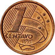 Brazil Centavo Cabral. T Fully Inside Stripes 1998 KM# 647 1 CENTAVO 1998 coin reverse Brazil Centavo Cabral. T Fully Inside Stripes 1998 KM# 647 1 CENTAVO 1998 coin reverse