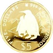 Cook Islands Five Dollars Elizabeth II Penguins 1994  Proof FIVE DOLLARS 9999 GOLD 1/20TH OZ $5 coin reverse