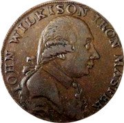 UK Halfpenny (Warwickshire. Wilkinson. Vulcan) IOHN WILKISON IRON MASTER coin obverse UK Halfpenny (Warwickshire. Wilkinson. Vulcan) IOHN WILKISON IRON MASTER coin obverse