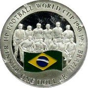 Cook Islands One Dollar (Football World Cup. Brasil) RUNNER UP FOOTBALL WORLD CUP 1950 1998 BRAZIL ONE DOLLAR coin reverse