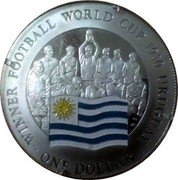 Cook Islands One Dollar (Football World Cup. Winner 1930 Uruguay) WINNER FOOTBALL WORLDCUP 1930 URUGUAY ONE DOLLAR coin reverse Cook Islands One Dollar (Football World Cup. Winner 1930 Uruguay) WINNER FOOTBALL WORLDCUP 1930 URUGUAY ONE DOLLAR coin reverse