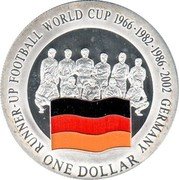 Cook Islands One Dollar (Second Place of FIFA World Cup 1966 1982 1986 2002.Germany) 1966 1982 1986 2002 GERMANY ONE DOLLAR RUNNER-UP FOOTBALL WORLD CUP coin reverse