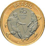 Brazil Real Olympic Games in Rio. Soccer 2015 KM# 708 BRASIL RIO 2016 coin obverse Brazil Real Olympic Games in Rio. Soccer 2015 KM# 708 BRASIL RIO 2016 coin obverse
