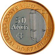 Brazil Real 50th Anniversary of the Central Bank 2015 KM# 723 1965 BANCO CENTRAL DO BRASIL 2015 50 ANOS coin obverse Brazil Real 50th Anniversary of the Central Bank 2015 KM# 723 1965 BANCO CENTRAL DO BRASIL 2015 50 ANOS coin obverse
