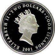 Cook Islands Two Dollars Elizabeth II Chinese crested tern 2001  Proof ELIZABETH II TWO DOLLARS COOK ISLANDS RDM 2001 coin obverse Cook Islands Two Dollars Elizabeth II Chinese crested tern 2001  Proof ELIZABETH II TWO DOLLARS COOK ISLANDS RDM 2001 coin obverse