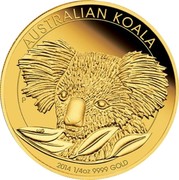 Australia 25 Dollars Australian Koala 2014 AUSTRALIAN KOALA 2014 1/4 OZ 9999 GOLD P MG coin reverse Australia 25 Dollars Australian Koala 2014 AUSTRALIAN KOALA 2014 1/4 OZ 9999 GOLD P MG coin reverse