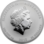Australia 30 Dollars Year of the Dog 2018 ELIZABETH II AUSTRALIA 1 KG 9999 AG 2018 30 DOLLARS IRB coin obverse Australia 30 Dollars Year of the Dog 2018 ELIZABETH II AUSTRALIA 1 KG 9999 AG 2018 30 DOLLARS IRB coin obverse