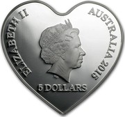 Australia 5 Dollars Eternal Love 2015  ELIAZABETH II AUSTRALIA 2015 5 DOLLARS IRB coin obverse Australia 5 Dollars Eternal Love 2015  ELIAZABETH II AUSTRALIA 2015 5 DOLLARS IRB coin obverse