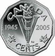 Canada V Cents Victory In Europe 2005 CANADA 1945 2005 V CENTS T.S coin reverse Canada V Cents Victory In Europe 2005 CANADA 1945 2005 V CENTS T.S coin reverse