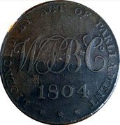 Ireland 1/2 Penny Hibernia 1804  LICENSED BY ACT OF PARLIMENT W T B & CO. 1804 coin reverse Ireland 1/2 Penny Hibernia 1804  LICENSED BY ACT OF PARLIMENT W T B & CO. 1804 coin reverse