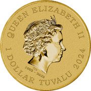 Tuvalu 1 Dollar Charles III Year of the Dragon 2024 P UNC in coincard QUEEN ELIZABETH II IRB 1952 - 2022 1 DOLLAR TUVALU 2024 coin obverse