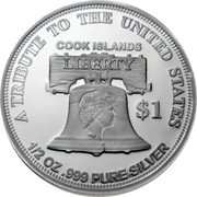 Cook Islands 1 Dollar Double Liberty Dollar 2021 Proof LIBERTY IRB COOK ISLANDS $1 A TRIBUTE TO THE UNITED STATES 1/2 OZ .999 PURE SILVER coin obverse