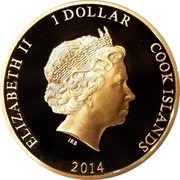 Cook Islands 1 Dollar (Elizabeth II RAF Meteor Defeats V-1 Flying Bomb) ELIZABETH II 1 DOLLAR COOK ISLANDS IRB 2014 coin obverse Cook Islands 1 Dollar (Elizabeth II RAF Meteor Defeats V-1 Flying Bomb) ELIZABETH II 1 DOLLAR COOK ISLANDS IRB 2014 coin obverse