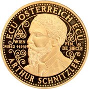 Austria 1 ECU (Arthur Schnitzler) ECU ÖSTERREICH ECU WIEN 1862 1931 FIN DE SIECLE ARTHUR SCHNITZLER coin obverse Austria 1 ECU (Arthur Schnitzler) ECU ÖSTERREICH ECU WIEN 1862 1931 FIN DE SIECLE ARTHUR SCHNITZLER coin obverse