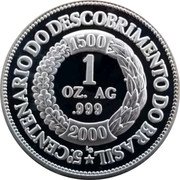 Brazil 1 Ounce (500th Anniversary of the Discovery of Brazil) X# MB4 1 OZ. AG .999 1500 2000 LB 5°. CENTENARIO DO DESCOBRIMENTO DO BRASIL coin reverse Brazil 1 Ounce (500th Anniversary of the Discovery of Brazil) X# MB4 1 OZ. AG .999 1500 2000 LB 5°. CENTENARIO DO DESCOBRIMENTO DO BRASIL coin reverse