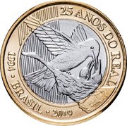 Brazil 1 Real 25 Years of Currency 2019  KM# 734 25 ANOS DO REAL 1994 BRASIL 2019 coin obverse Brazil 1 Real 25 Years of Currency 2019  KM# 734 25 ANOS DO REAL 1994 BRASIL 2019 coin obverse