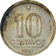 Brazil 10 Centavos (Getulio Dornelles Vargas Pattern) KM# Pn327 10 CENTAVOS 1941 BR coin reverse