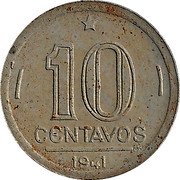 Brazil 10 Centavos (Getulio Vargas. Trial Strike) 10 CENTAVOS 1941 coin reverse Brazil 10 Centavos (Getulio Vargas. Trial Strike) 10 CENTAVOS 1941 coin reverse