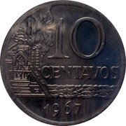 Brazil 10 Centavos (Liberty. Trial Strike) KM# Pn388 10 CENTAVOS 1967 coin reverse