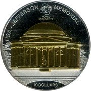 Cook Islands 10 Dollars (Elizabeth II Jefferson Memorial) USA JEFFERSON MEMORIAL WORLD MONUMENTS 10 DOLLARS coin reverse
