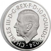 UK 10 Pounds (Bede BD-5J "Acrostar" plane . 007) CHARLES III D G REX F D 10 POUNDS 2024 MJ coin obverse