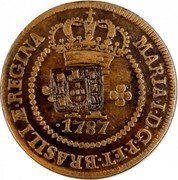 Brazil 10 Reis (Countermarked Coin) MARIA I D G P ET BRASILIÆ REGINA X coin obverse Brazil 10 Reis (Countermarked Coin) MARIA I D G P ET BRASILIÆ REGINA X coin obverse